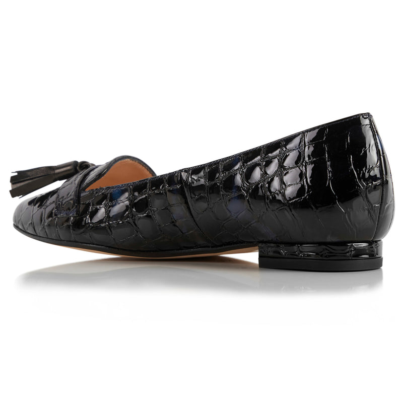 Flat Point Toe Tassel Shoe - Patent Croc Black & Blue