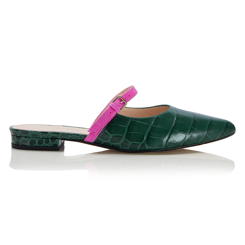 Mary Jane Mule - Green Croc/Pink