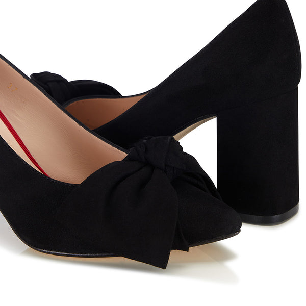 Oversized Bow Pump - Black Suede