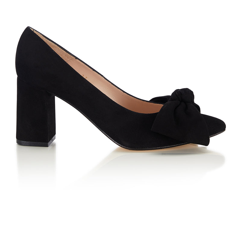 Oversized Bow Pump - Black Suede