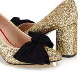 Oversized Bow Pump - Gold Glitter