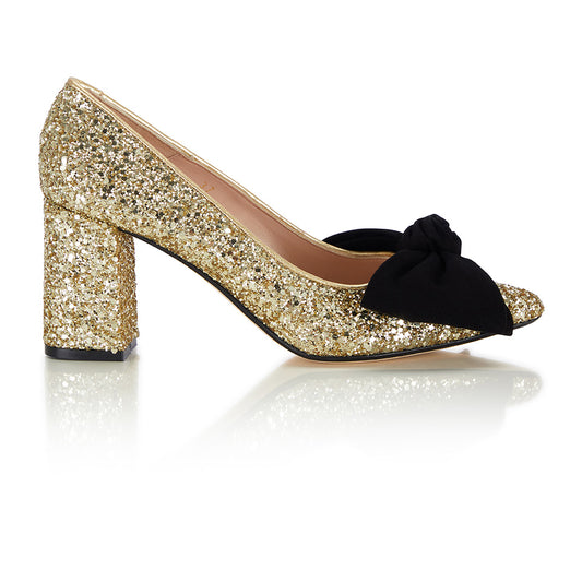 Bow Pump Heel - Gold Glitter