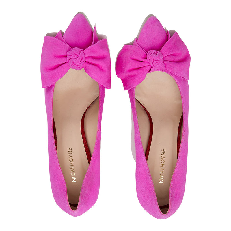 Oversized Bow Pump - Pink Suede