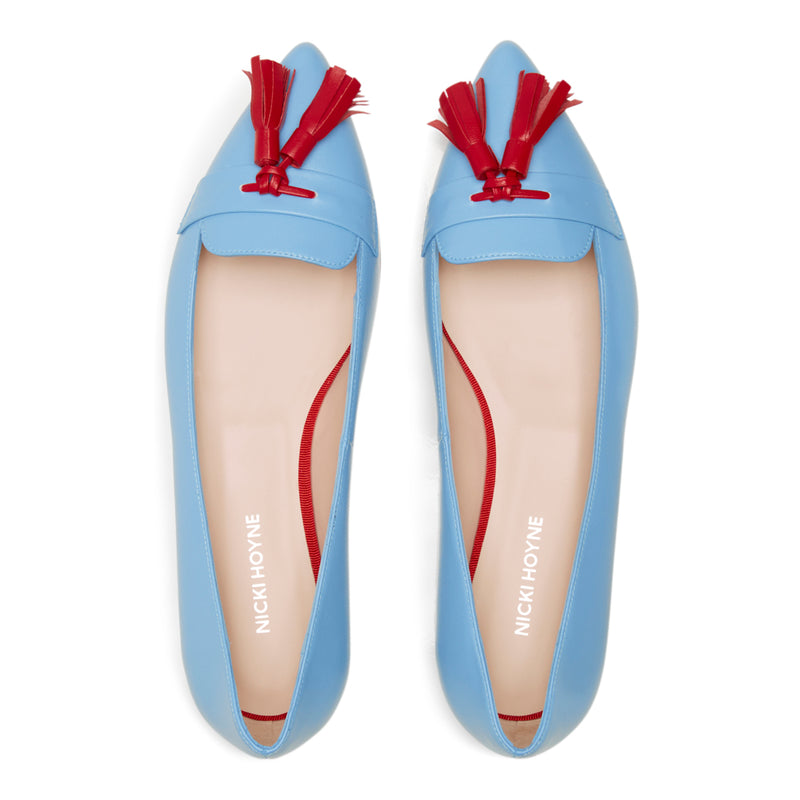 Flat Point Toe Tassel Shoe - Blue & Red Tassel