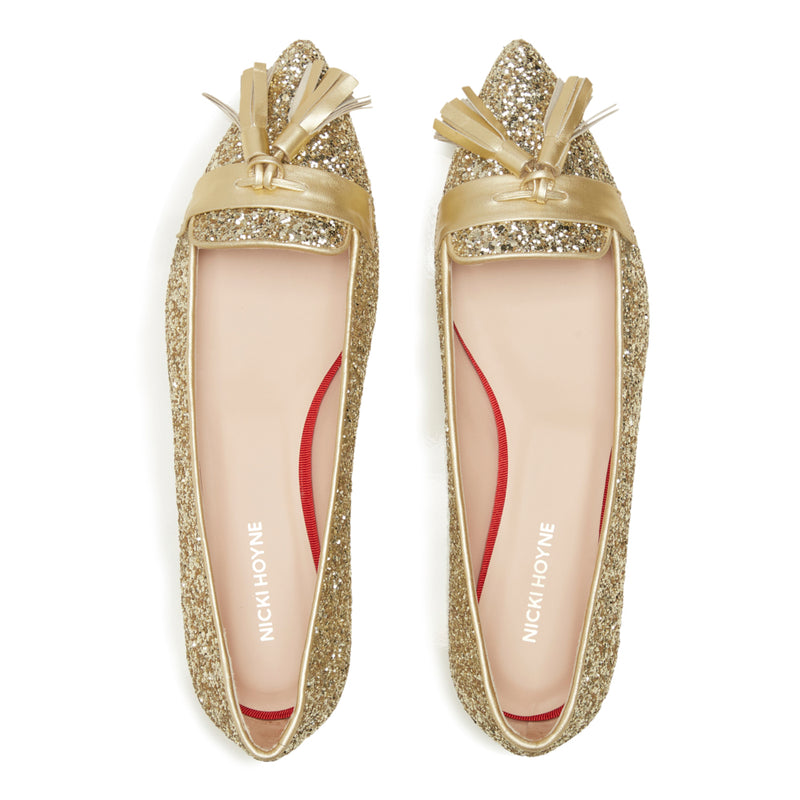 Flat Point Toe Tassel Shoe - Gold Glitter