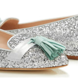 Flat Point Toe Tassel Shoe - Silver Glitter Mint Tassel