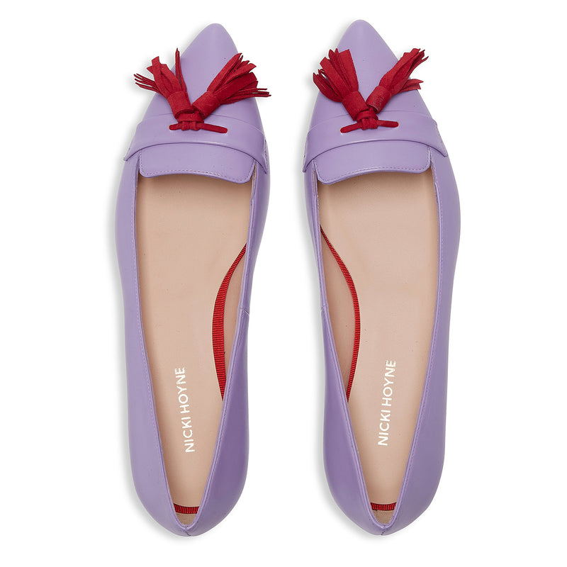 Flat Point Toe Tassel Shoe - Lilac & Red Tassel